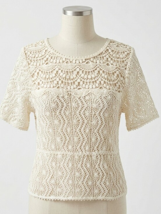 Vintage Tops - Vintage Disney D-Signed Crochet Lace Top Off White • Cottagecore Sheer • SMALL
